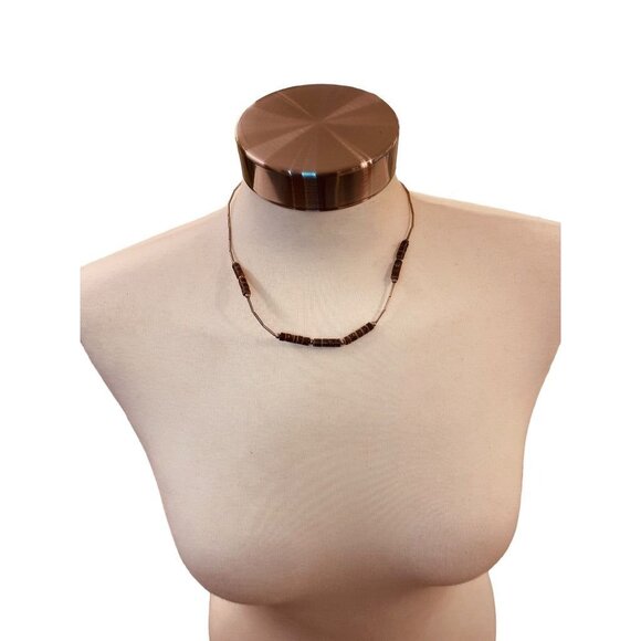 Vintage Silvertone Bead Brown Necklace 18" Barrel Clasp Screw Closure - Picture 3 of 13